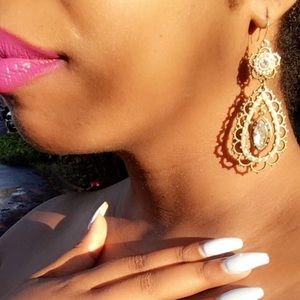 C+I Pearl + Crystal Floral Filigree Earrings